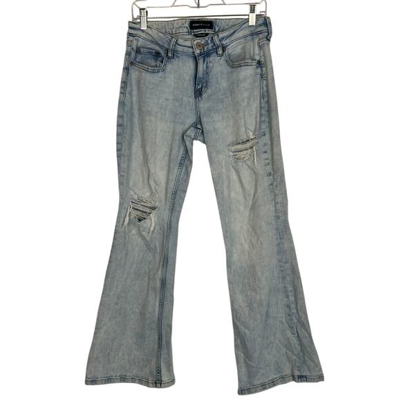 Aeropostale Light Blue Wash Low Rise Flare Distressed Denim Jeans Pants Size 8 - Picture 1 of 8